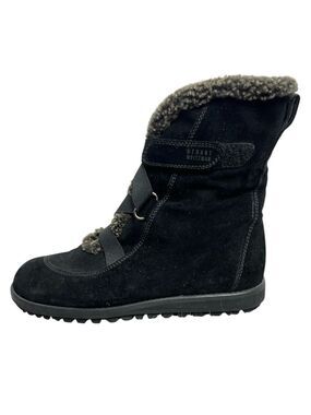 Vtg 80s 90s Stuart Weitzman x Mr. Seymour Genuine Shearling Black Suede Boots 7